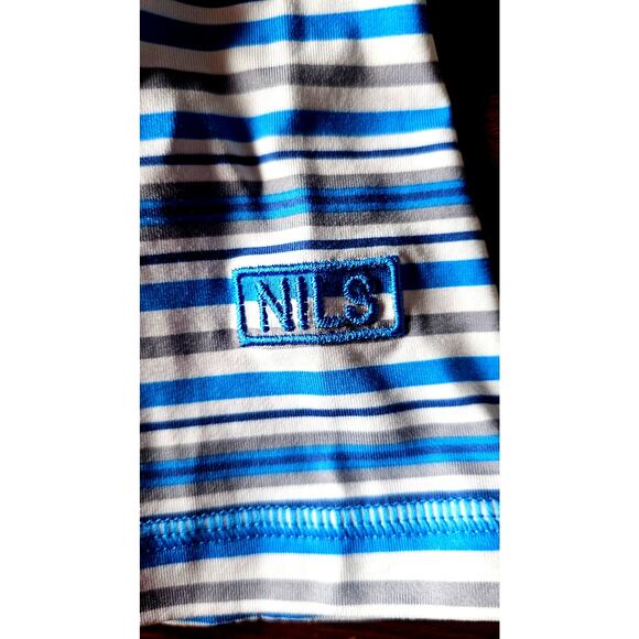 NEW NILS, Ski Shop, Blue/White Stripe 1/4 Zip collared shirt Activewear. Sz L - Picture 8 of 8